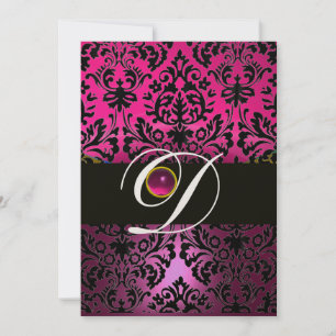 ROZE PAARS ZWART DAMAST MONOGRAM Amethist Fuchsia Kaart