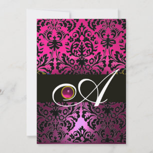 ROZE PAARS ZWART DAMAST MONOGRAM Amethist Fuchsia Kaart
