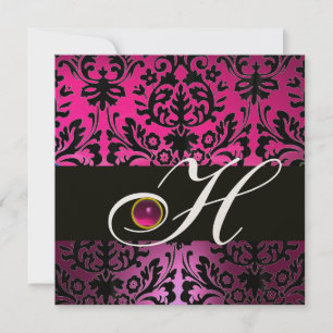 ROZE PAARS ZWART DAMAST MONOGRAM Amethist Fuchsia Kaart