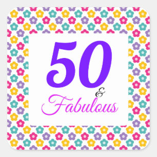 Roze Paarse 50 & Fabulous Typography Party Vierkante Sticker