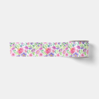 Roze Paarse Aquarel Bloemrijke Lente Tuin Lint