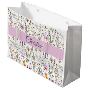 Roze Paarse Aquarel Wilde Bloem Initiaal Naam Groot Cadeauzakje
