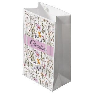 Roze Paarse Aquarel Wilde Bloem Initiaal Naam Klein Cadeauzakje