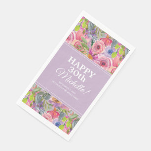 Roze Paarse Aquarel Wilde Bloemen 30e Verjaardag Servet