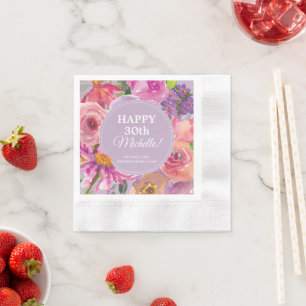 Roze Paarse Aquarel Wilde Bloemen 30e Verjaardag Servet