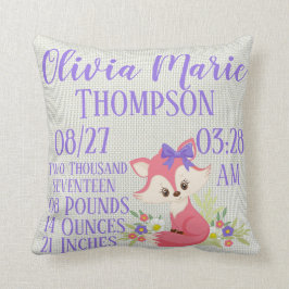 Roze Paarse Baby Fox Floral Flower Natuur geboorte Kussen