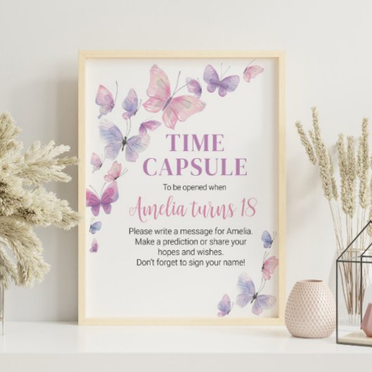 Roze Paarse Birthday Time Capsule-teken Poster