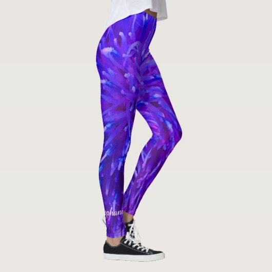 Roze Paarse Blauw Abstracte Gepersonaliseerde Naam Leggings (Rechts)