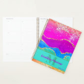 Roze Paarse Blauw Goud Marmer Glitter Abstracte Ku Planner (Display)