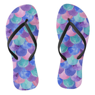 Roze Paarse blauwe Blauwgroen Waterverf Zeemeermin Teenslippers