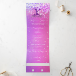 Roze Paarse blauwe hemelboom bruiloft Drieluik Uitnodiging