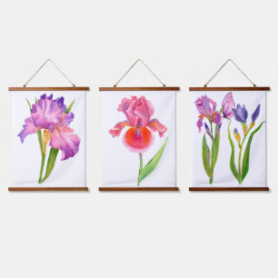 Roze Paarse Blauwe Iris Bloemen Bloem Waterverf Hangend Wandkleed