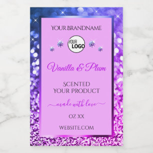 Roze Paarse blauwe ombre Glitter Logo Labels Voedselcontainer Etiket