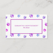 Roze Paarse Blauwe Paw Prints Patroon Pet Sitter Visitekaartje (Voorkant)