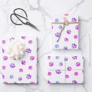 Roze Paarse Blauwe Pootafdrukken Patroon Inpakpapier Vel