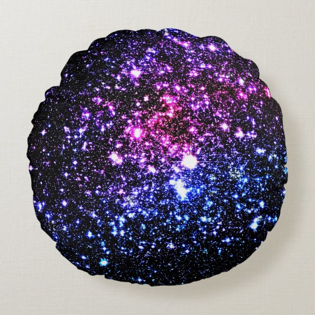 Roze Paarse Blauwe Sterren Galaxy Rond Kussen (Voorkant)