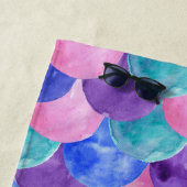 Roze Paarse blauwe Waterverf Zeemeermin monogram Strandlaken (In situ)