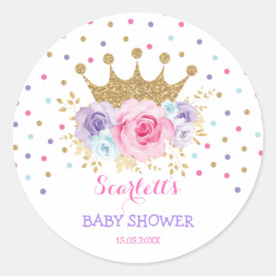 Roze Paarse Blauwgroen kroonprinses Baby shower Gi Ronde Sticker