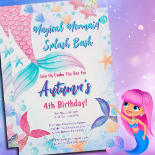 Roze Paarse Blauwgroen Mermaid Tail verjaardagsfee Kaart