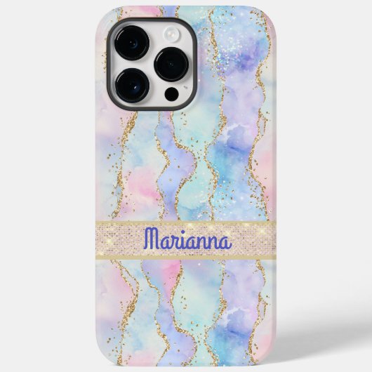 Roze Paarse Bleke groene Waterverf Faux Glitter Case-Mate iPhone Case (Achterkant)