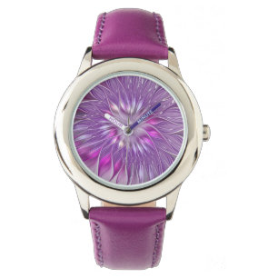Roze Paarse Bloem Passie Abstracte Fractale Kunst Horloge