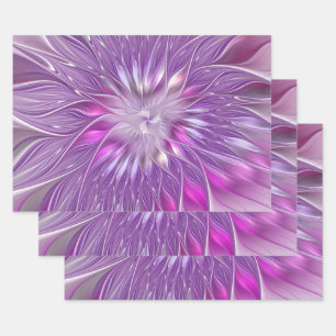 Roze Paarse Bloem Passie Abstracte Fractale Kunst Inpakpapier Vel