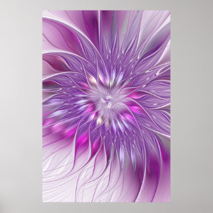 Roze Paarse Bloem Passie Abstracte Fractale Kunst Poster