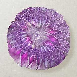 Roze Paarse Bloem Passie Abstracte Fractale Kunst Rond Kussen