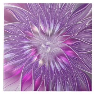 Roze Paarse Bloem Passie Abstracte Fractale Kunst Tegeltje