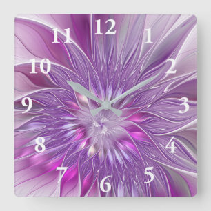 Roze Paarse Bloem Passie Abstracte Fractale Kunst Vierkante Klok