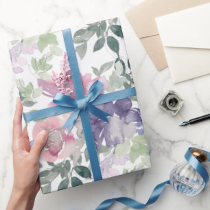 Roze Paarse Bloem Wit Achtergrond Cadeaupapier