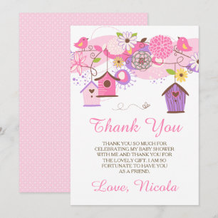 Roze & Paarse Bloemachtige Baby Shower Bedankkaart