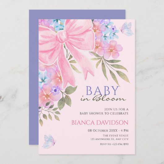 Roze paarse Bloemboog baby shower Kaart (Voorkant / Achterkant)