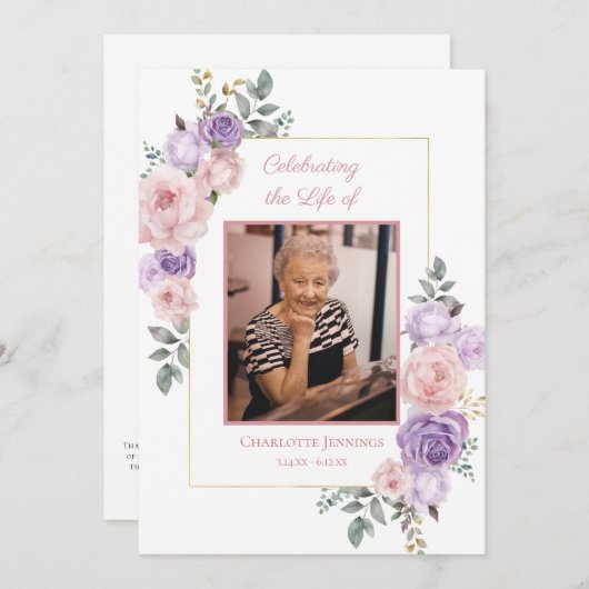 Roze Paarse Bloemen Begrafenisprogramma Programma (Voorkant / Achterkant)