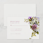 Roze Paarse Bloemen |  Bloom Trouw-RSVP-Kaart Informatiekaartje (Voorkant / Achterkant)