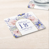 Roze Paarse Bloemen God Lijst 18e Verjaardagsfeest Vierkante Kartonnen Onderzetter (Schuin)