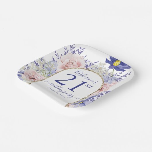 Roze Paarse Bloemen God Lijst 21ste Verjaardagsfee Papieren Bordje (Gebogen)