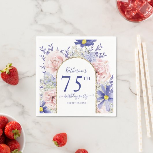 Roze Paarse Bloemen God Lijst 75ste Verjaardag Par Servet (Insitu)