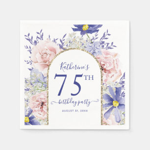 Roze Paarse Bloemen God Lijst 75ste Verjaardag Par Servet