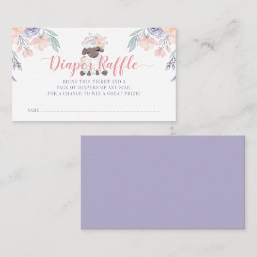 Roze Paarse Bloemen Lamb Meisje Luier Raffle Ticke Informatiekaartje (Voorkant / Achterkant)