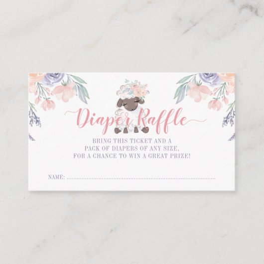 Roze Paarse Bloemen Lamb Meisje Luier Raffle Ticke Informatiekaartje (Voorkant)