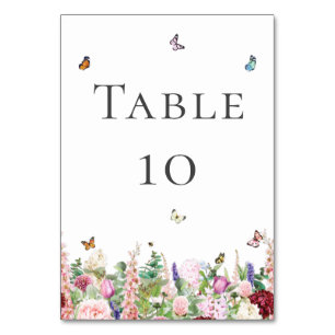 Roze paarse bloemen met Butterflies Table Number Kaart