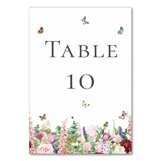 Roze paarse bloemen met Butterflies Table Number Kaart (Voorkant)