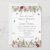 Roze paarse bloemen met Butterflies Weddenschap Kaart (Voorkant)