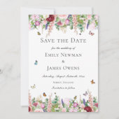 Roze paarse bloemen met vlinders Sla de datum op Save The Date (Voorkant)