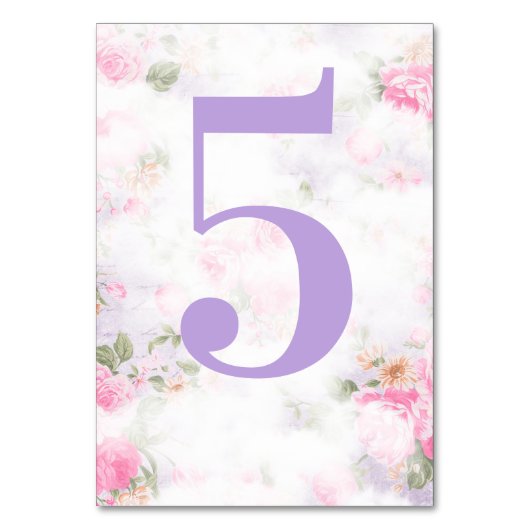  Roze Paarse Bloemen Tafelnummers (Voorkant)