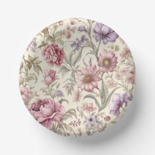 Roze Paarse Bloemen Vintage Papieren Kom