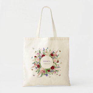 Roze Paarse Bloemen & Vlinders Bruidsmeisje Tote Bag