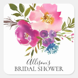 Roze & Paarse Bloemen Vrijgezellenfeest Envelope S Vierkante Sticker