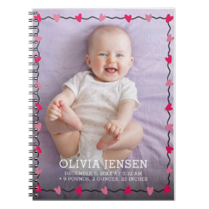Roze Paarse Bloemen Waterverf Baby geboorte statis Notitieboek